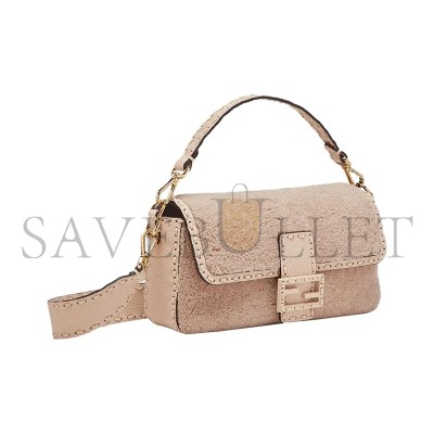 FENDI BAGUETTE NM BAG SHEARLING WITH STITCHED LEATHER MEDIUM PINK 8BR600AH96F1F7N (27*15*6cm)